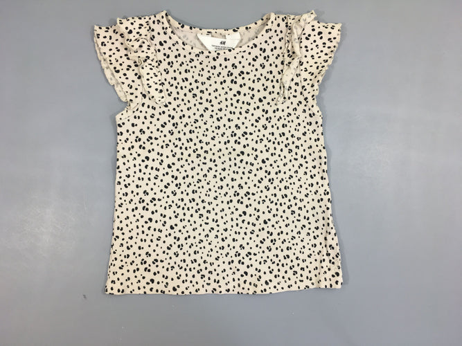 T-shirt m.c finement côtelé blanc cassé motifs points noirs froufrous manches, moins cher chez Petit Kiwi