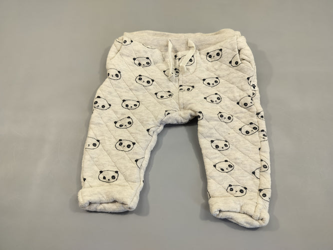 Pantalon matelassé gris très clair, têtes de pandas, moins cher chez Petit Kiwi