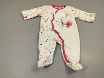 Pyjama velours blanc et rose fushia, chat sur une lune avec tutu. 70% coton 30%  polyester