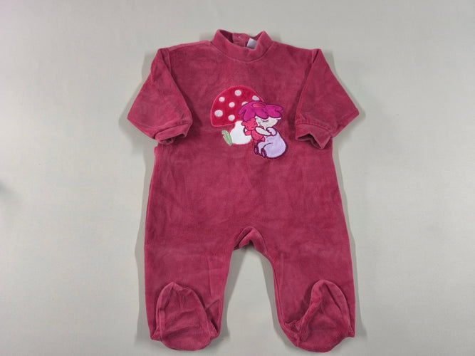 Pyjama velours rouge champignon fillette, moins cher chez Petit Kiwi