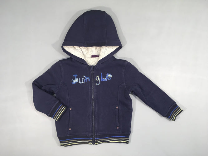 Sweat zippé à capuche bleu foncé doublé mouton Jungle, moins cher chez Petit Kiwi