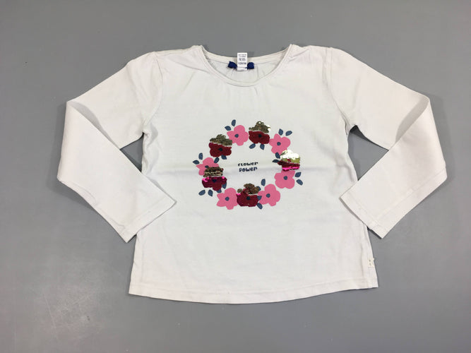 T-shirt m.l blanc fleurs sequins réversibles, moins cher chez Petit Kiwi