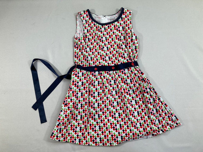 Robe s.m blanche pois couleurs + ceinture satinée bleue, moins cher chez Petit Kiwi