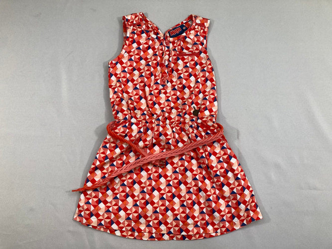 Robe s.m motifs triangles rose-orange-blanc Maya + Ceinture tressée, moins cher chez Petit Kiwi