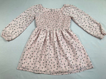 Robe m.l voile vieux rose pâle petis motifs Smoks buste-Petites taches bleues bord bas avt&dos