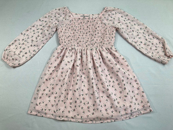 Robe m.l voile vieux rose pâle petis motifs Smoks buste-Petites taches bleues bord bas avt&dos, moins cher chez Petit Kiwi