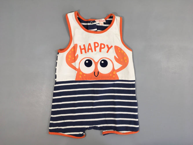 Combishort jersey blanc-bleu rayé blanc Crabe Happy, moins cher chez Petit Kiwi