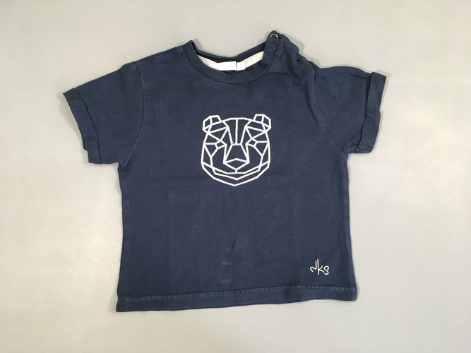 T-shirt m.c bleu foncé tête ours géométrique, moins cher chez Petit Kiwi