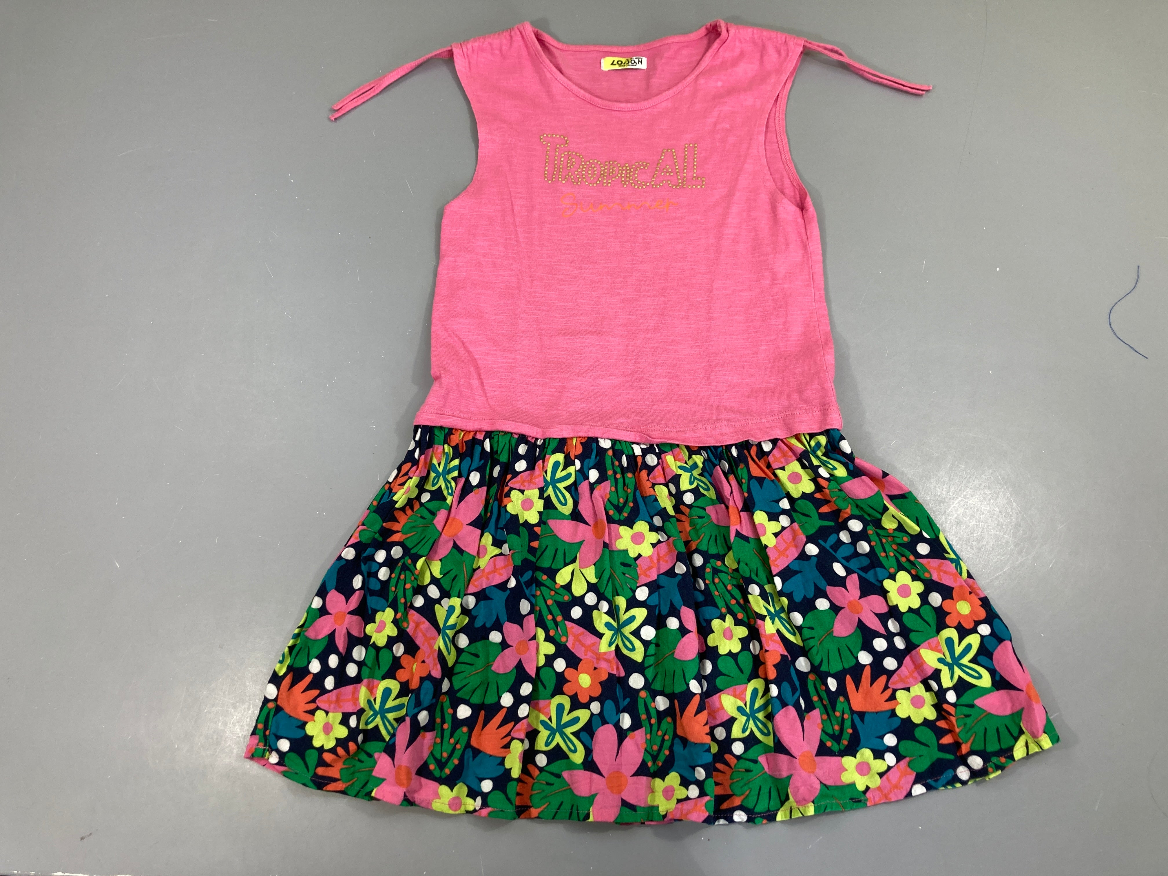 Robe m.c rose tropical, bas fleuri