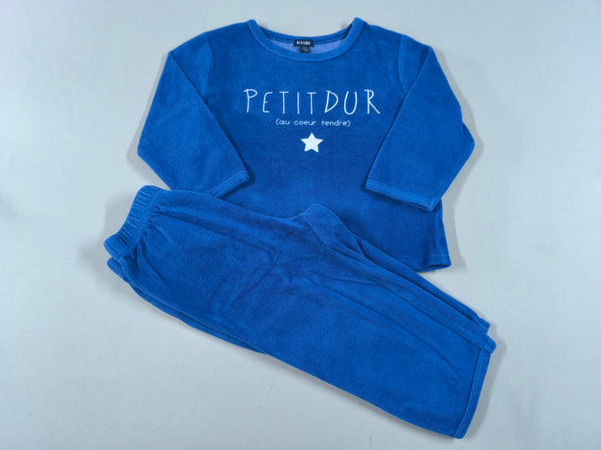 Pyjama 2pcs velours bleu "Petit dur (au coeur tendre)", moins cher chez Petit Kiwi