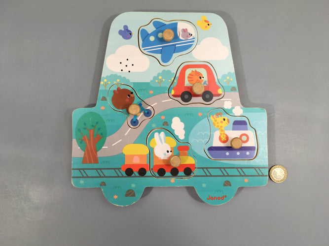 Puzzle d'encastrement musical en bois-Les transports, moins cher chez Petit Kiwi