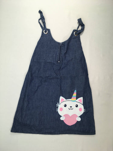 Robe fines bretelles denim chat, moins cher chez Petit Kiwi