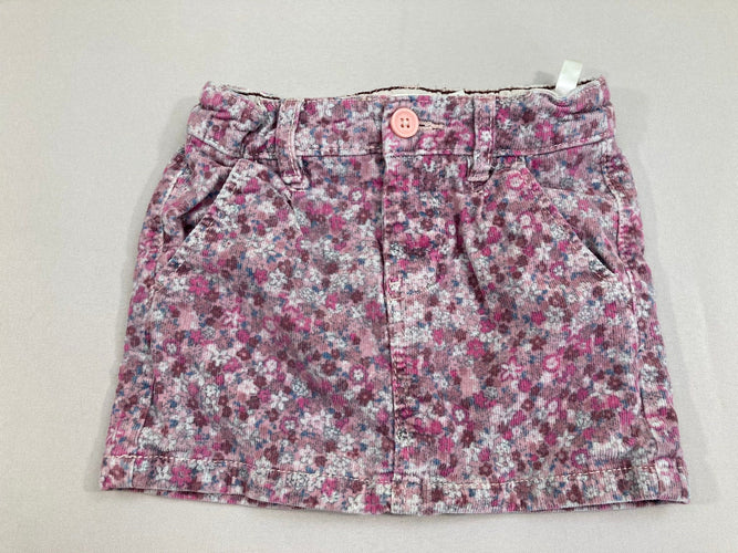 Jupe chino velours côtelé rose fleuri, moins cher chez Petit Kiwi