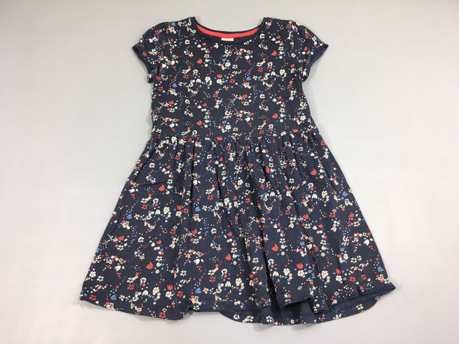 Robe m.c jersey bleu foncé fleurs, moins cher chez Petit Kiwi