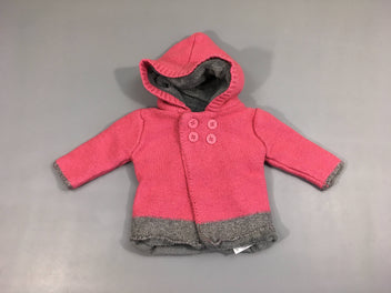 Gilet à capuche rose/gris doublé velours, 10% laine