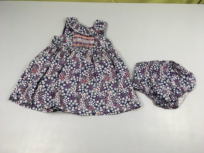 Robe m.c doublée mauve foncé fleuri + bloomer, moins cher chez Petit Kiwi