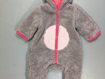 Combi pilote mauve grisé peluche capuche oreilles