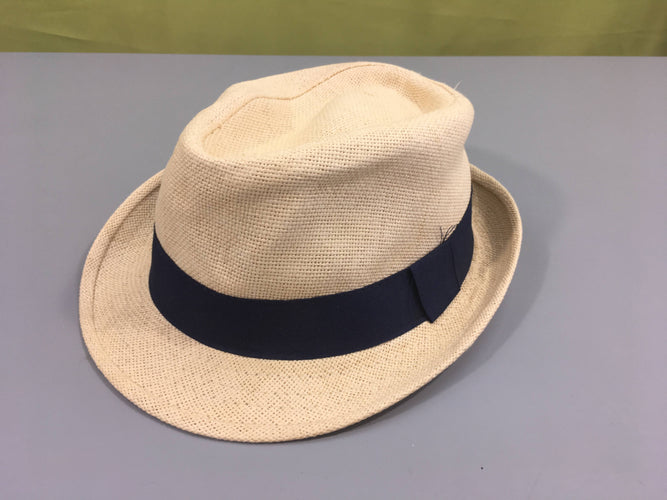 Chapeau en paille, ruban bleu foncé, moins cher chez Petit Kiwi