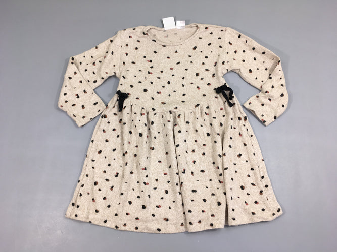 Robe m.l beige motifs traces brun-noir 2 noeuds coté Légèrement bouloché, moins cher chez Petit Kiwi