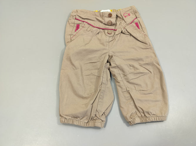 Pantalon brun clair taille et chevilles élastiques  100% coton, moins cher chez Petit Kiwi