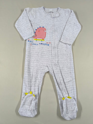 Pyjama velours gris clair monstre "Raaa little monster", moins cher chez Petit Kiwi