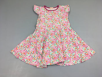 Robe m.c blanche fleurs coton piqué