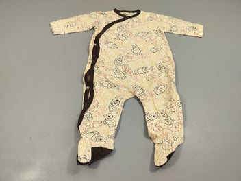 Pyjama jersey écru , bord brun . Motifs Winnie l'ourson 100% coton