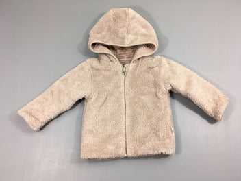 Gilet-veste softy réversible beige/parme à capuche, état neuf