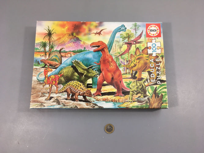 Complet puzzle 100pcs Dinosaures 5+, boite un peu abimée, moins cher chez Petit Kiwi