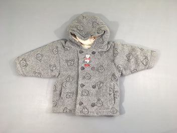 Gilet-veste à capuche ouatiné polar gris ourson doublé jersey