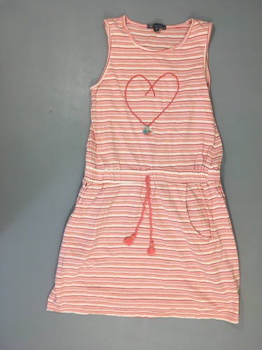 Robe s.m jersey blanc rayé rose coeur cordons, moins cher chez Petit Kiwi