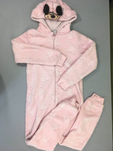 Combinaison zippée velours rose à capuche Minnie, moins cher chez Petit Kiwi