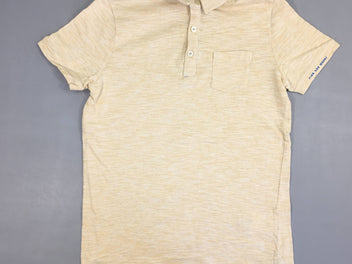 Polo m.c jersey écru rayé jaune poche