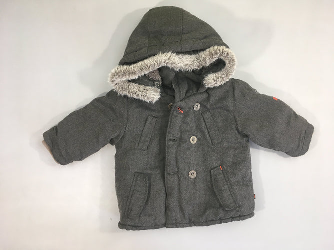 Veste zippée gris foncé chevrons à capuche amovible, doublé velours, moins cher chez Petit Kiwi