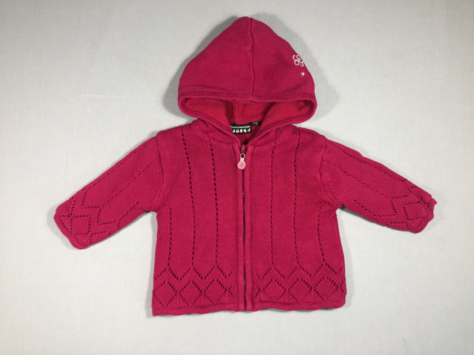 Gilet zippé à capuche rose foncé doublé polar, moins cher chez Petit Kiwi