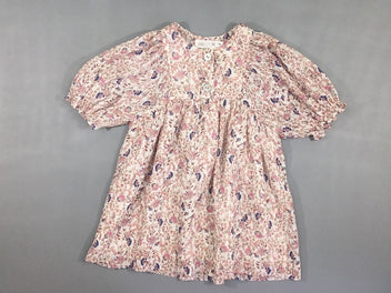 Robe m.c blanche fleurie effet froissé