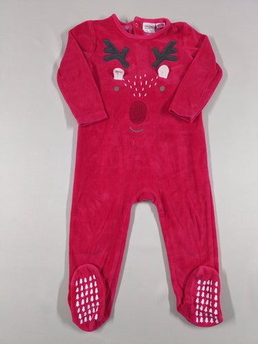 Pyjama velours rouge renne de Noël, moins cher chez Petit Kiwi