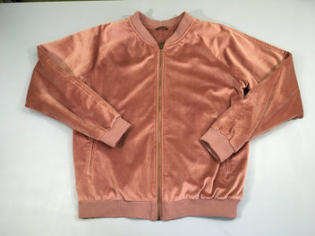 Sweat zippé velours ras vieux rose, bords boulochés, taille L