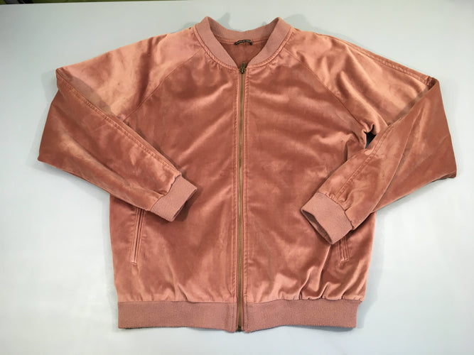 Sweat zippé velours ras vieux rose, bords boulochés, taille L, moins cher chez Petit Kiwi