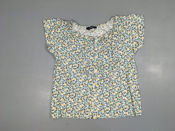 T-shirt m.c blanc fleurs bleu/jaune boutons