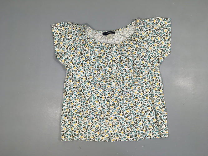 T-shirt m.c blanc fleurs bleu/jaune boutons, moins cher chez Petit Kiwi