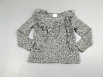 Pull gris chiné froufrou coeurs bouloché