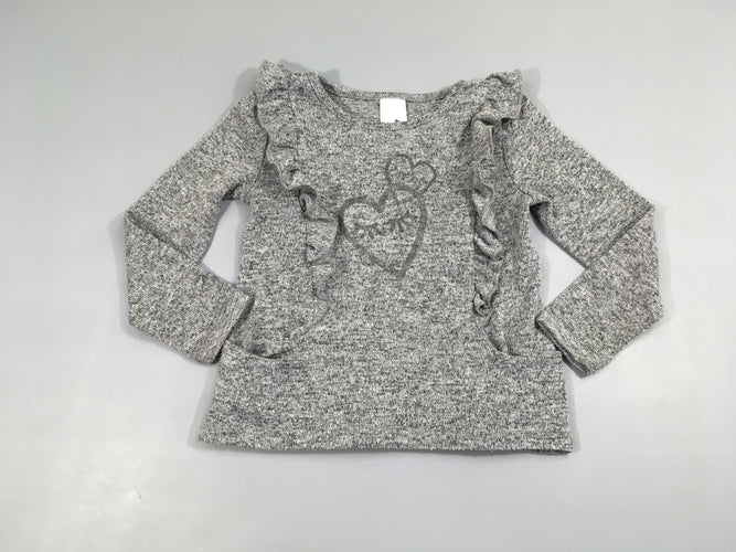 Pull gris chiné froufrou coeurs bouloché, moins cher chez Petit Kiwi