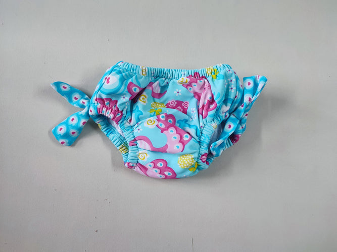 Culotte de maillot, couche lavable, bleue paons roses  UPF 50+, moins cher chez Petit Kiwi