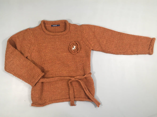 Pull terra cotta fleur Milou, 25% laine merinos, moins cher chez Petit Kiwi