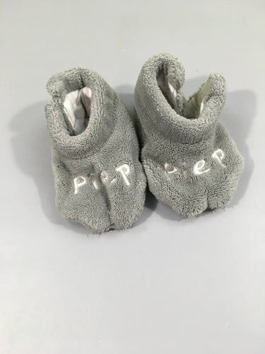 Chaussons velours gris piep avec empreinntes chat, moins cher chez Petit Kiwi