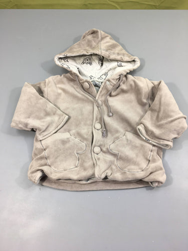 Veste à capuche m.l  velours gris clair doublé jersey à motifs bébé, moins cher chez Petit Kiwi