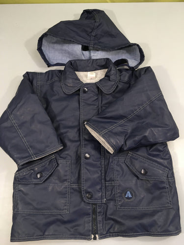 Veste à capuche amovible bleu marine, déperlante, doublée polar gris clair, moins cher chez Petit Kiwi