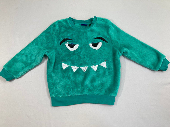 Pull velours vert monstres sequins, moins cher chez Petit Kiwi