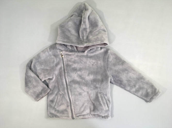 Sweat zippé velours gris à capuche, moins cher chez Petit Kiwi